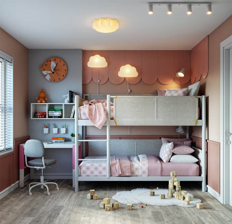 Desain Tempat Tidur Putih Pink | Gambar: Livspace.com