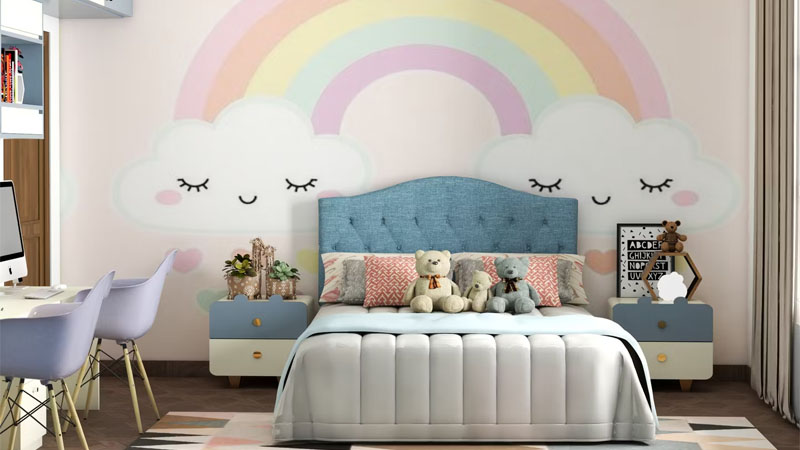 Desain Kamar Tidur Anak Colorful Rainbow Wall